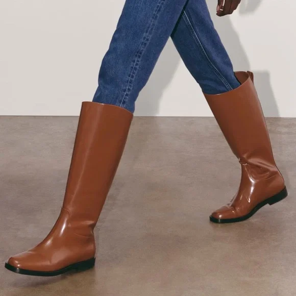 NWT Everlane Knee-High Leather Riding Boots Size 8 Brown - Picture 2 of 12